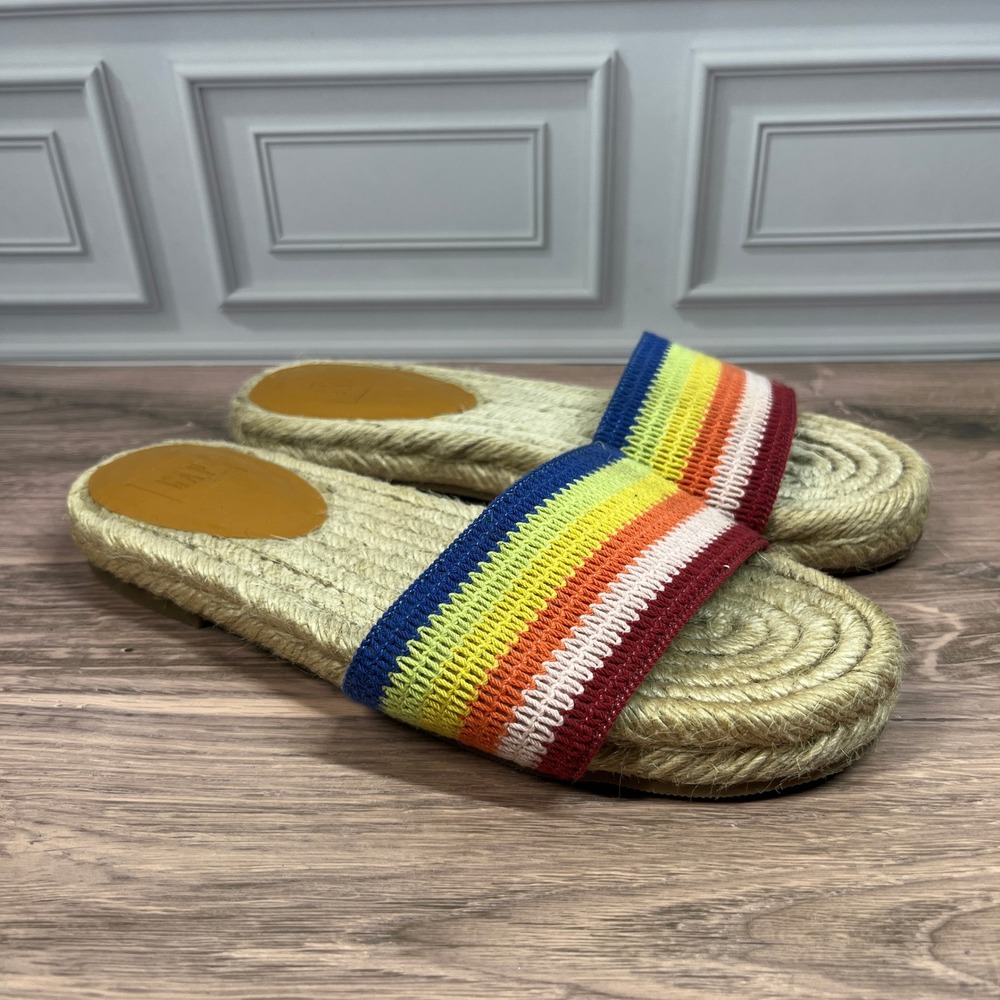 GAP Rainbow Stripe Espadrille Slides Sandals Women Comfort Anti Slip Size 8